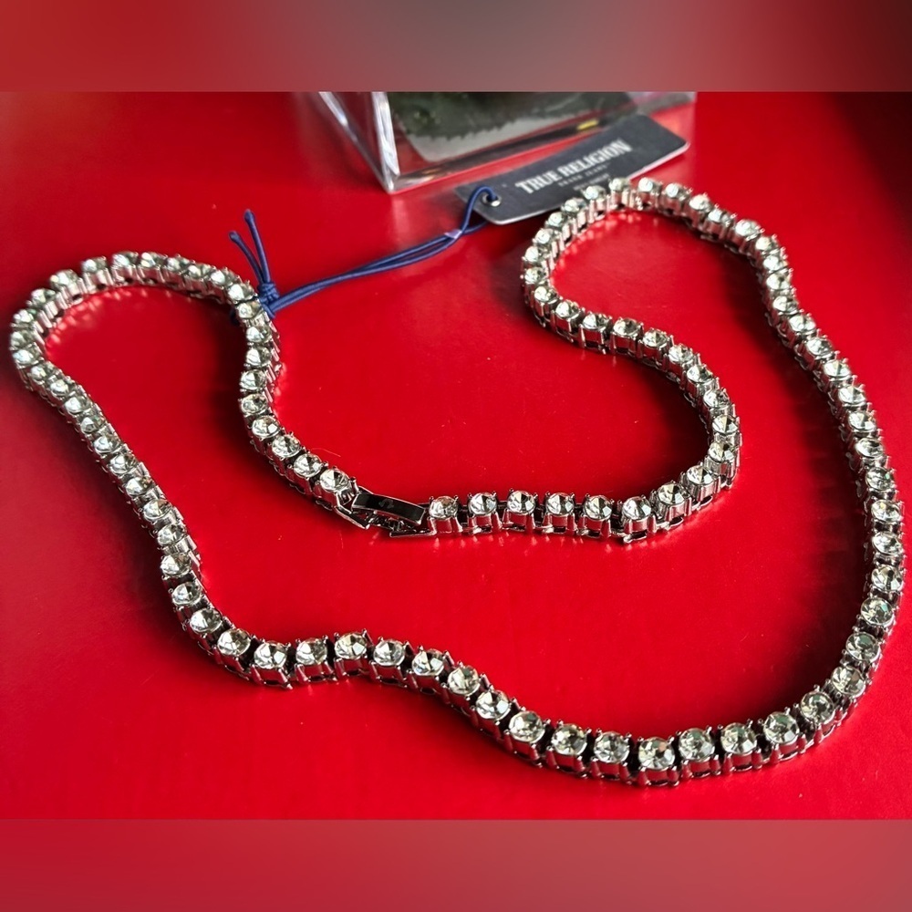 True Religion Silver Rhinestone Tennis Necklace - Picture 3 of 7